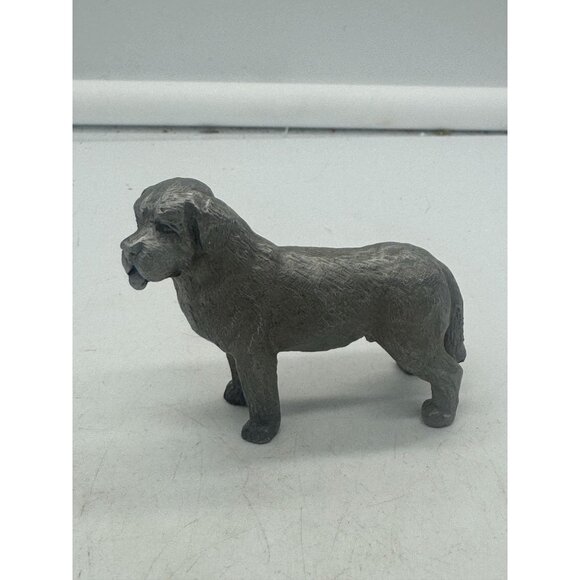 Miniature Rawcliffe Pewter Dog Figurine St Bernard Newfoundland Newfie with Tong - Picture 1 of 7